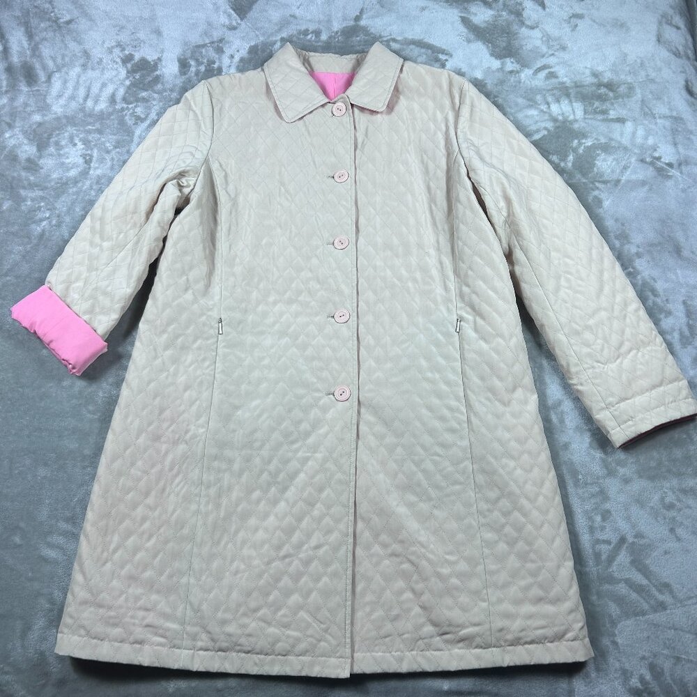 Utex Coat Women's Large Beige Pink Reversible Quilted Feminine A-Line Flare
